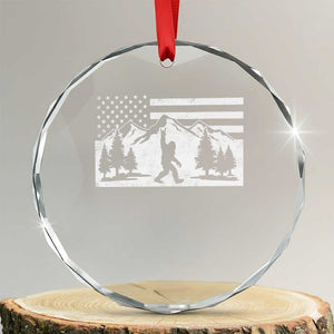 Patriotic Bigfoot American Flag in Forest Crystal Glass Ornament TS11 Transparent Glass 3'' Circle Print Your Wear