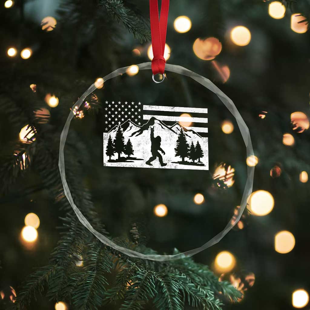 Patriotic Bigfoot American Flag in Forest Crystal Glass Ornament TS11 Print Your Wear