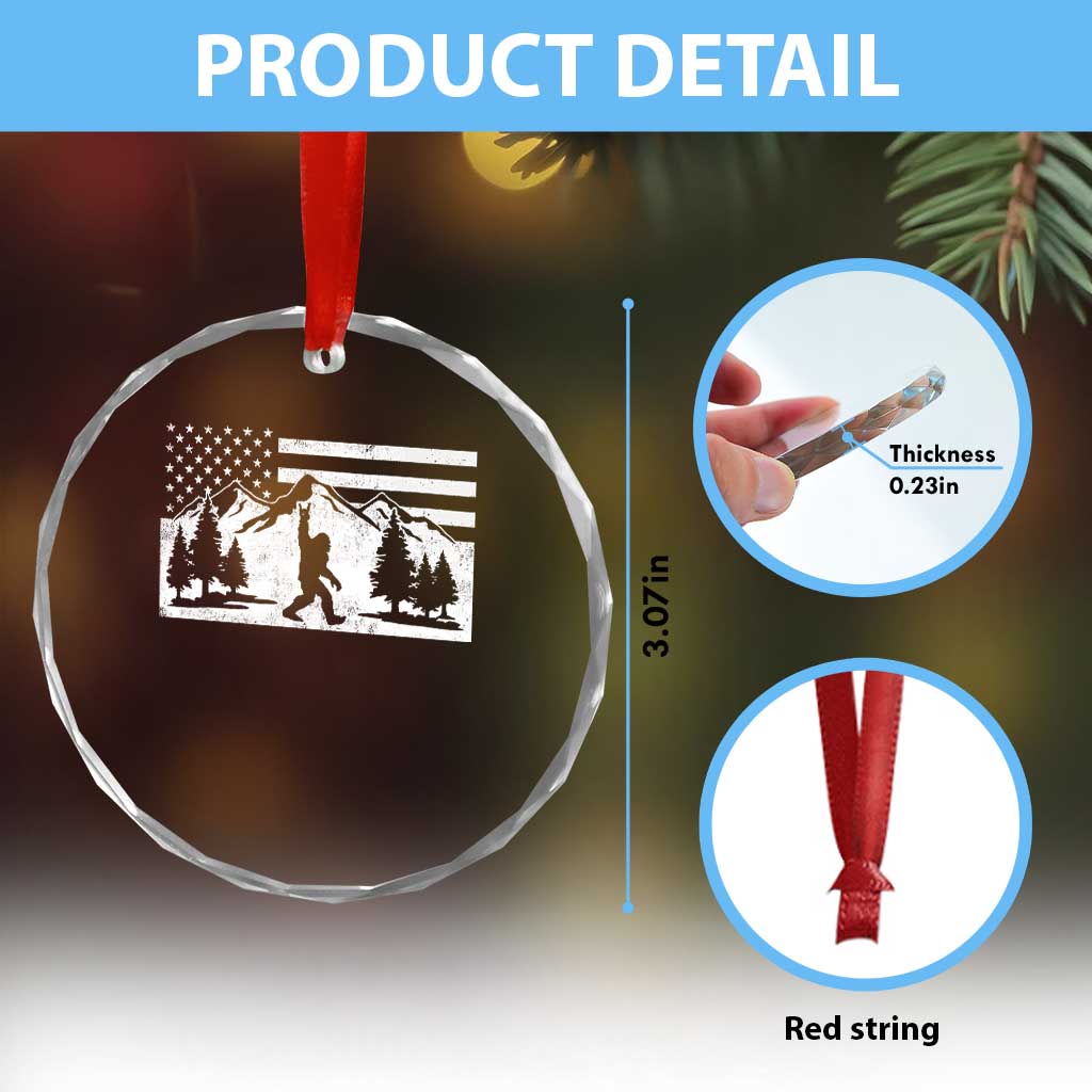Patriotic Bigfoot American Flag in Forest Crystal Glass Ornament TS11 Print Your Wear