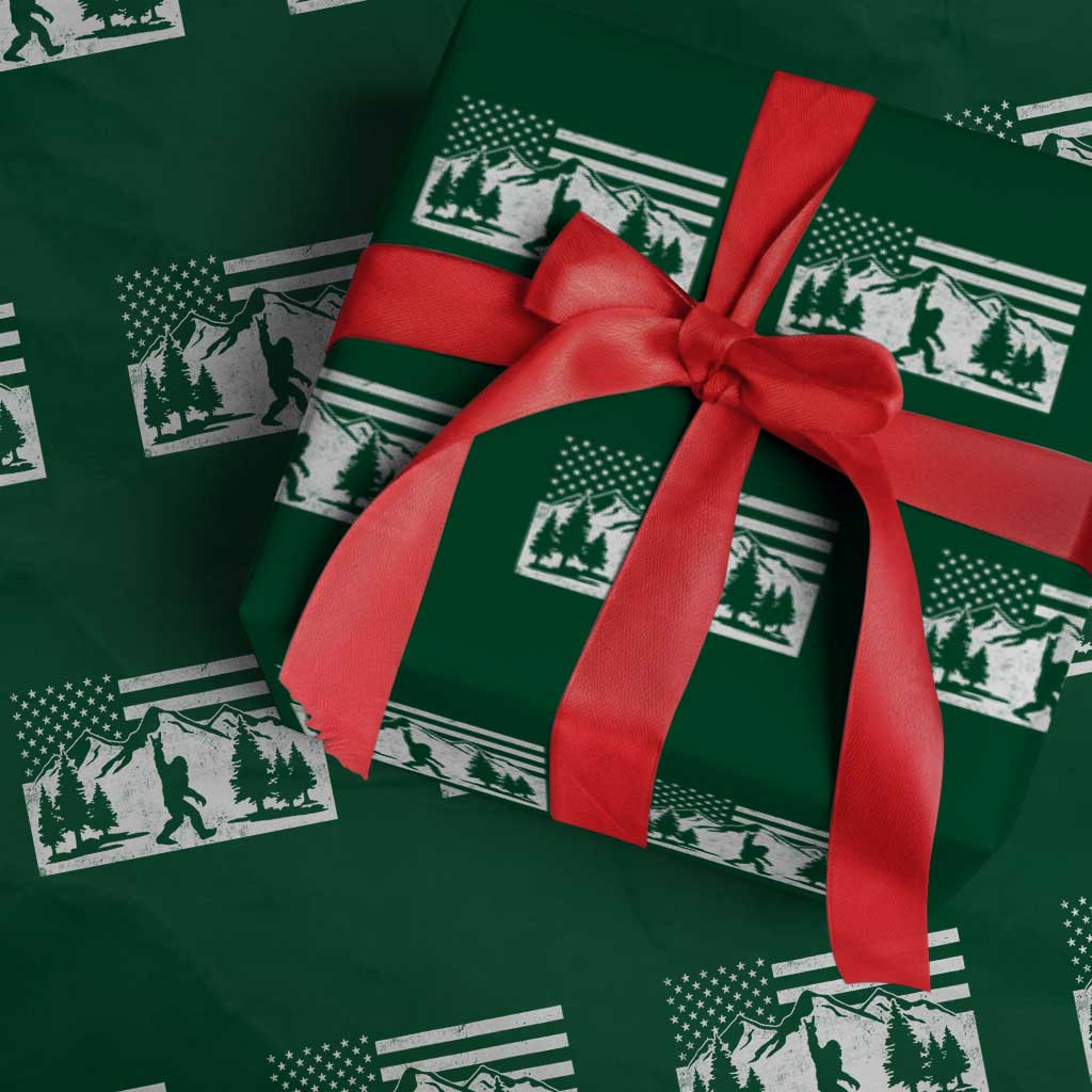 Patriotic Bigfoot American Flag in Forest Wrapping Paper Roll TS11 Green Print Your Wear