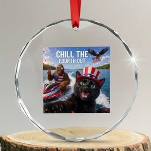 Patriotic Bigfoot And Cat Crystal Glass Ornament Chill The Fourth Out TS12 Transparent Glass 3'' Circle Print Your Wear