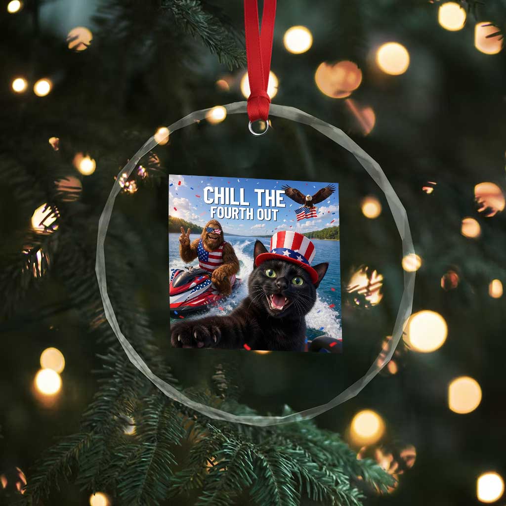 Patriotic Bigfoot And Cat Crystal Glass Ornament Chill The Fourth Out TS12 Print Your Wear