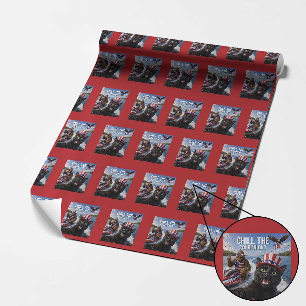 Patriotic Bigfoot And Cat Wrapping Paper Roll Chill The Fourth Out TS12 Red Print Your Wear