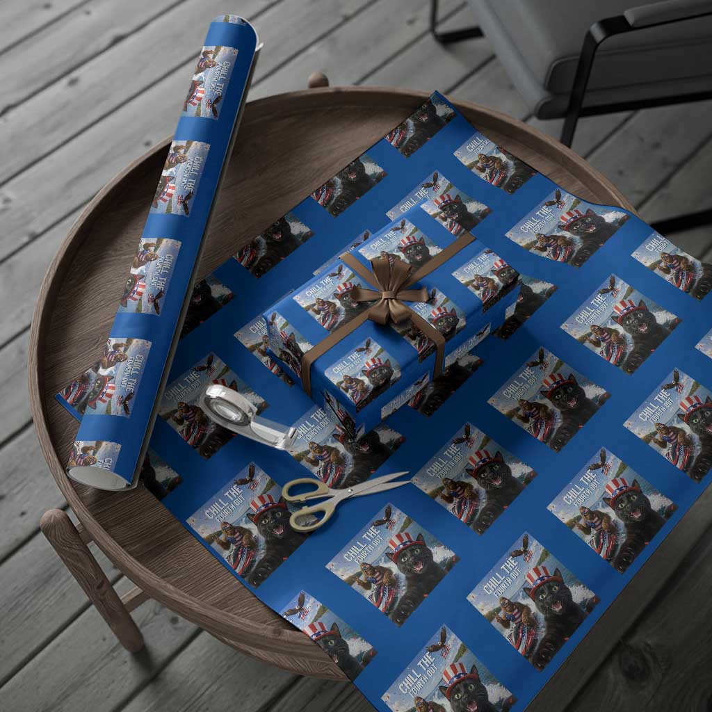 Patriotic Bigfoot And Cat Wrapping Paper Roll Chill The Fourth Out TS12 Blue Print Your Wear