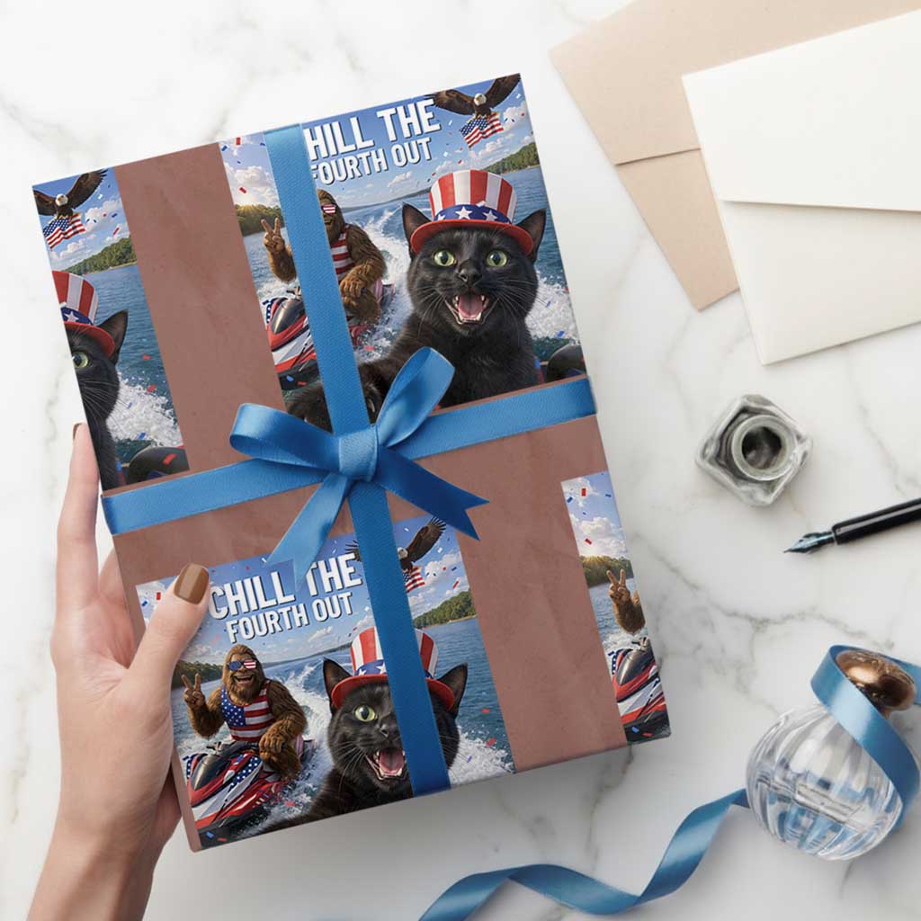 Patriotic Bigfoot And Cat Wrapping Paper Roll Chill The Fourth Out TS12 Mocha Print Your Wear