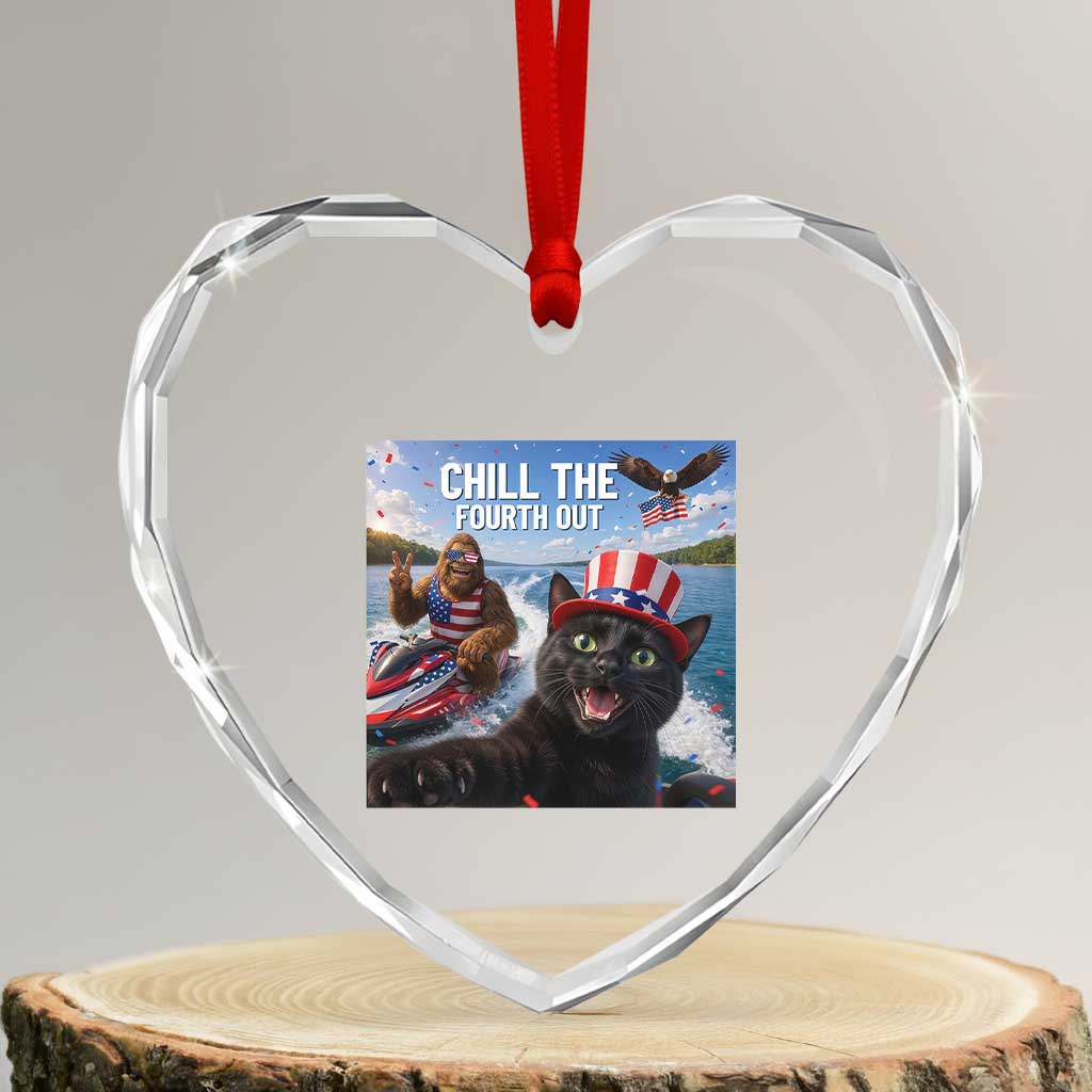 Patriotic Bigfoot And Cat Heart Crystal Glass Ornament Chill The Fourth Out TS12 Transparent Glass 3'' Heart Print Your Wear