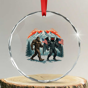 Patriotic Bigfoot And Mothman Crystal Glass Ornament Funny Cryptid Lover Gift TS12 Transparent Glass 3'' Circle Print Your Wear