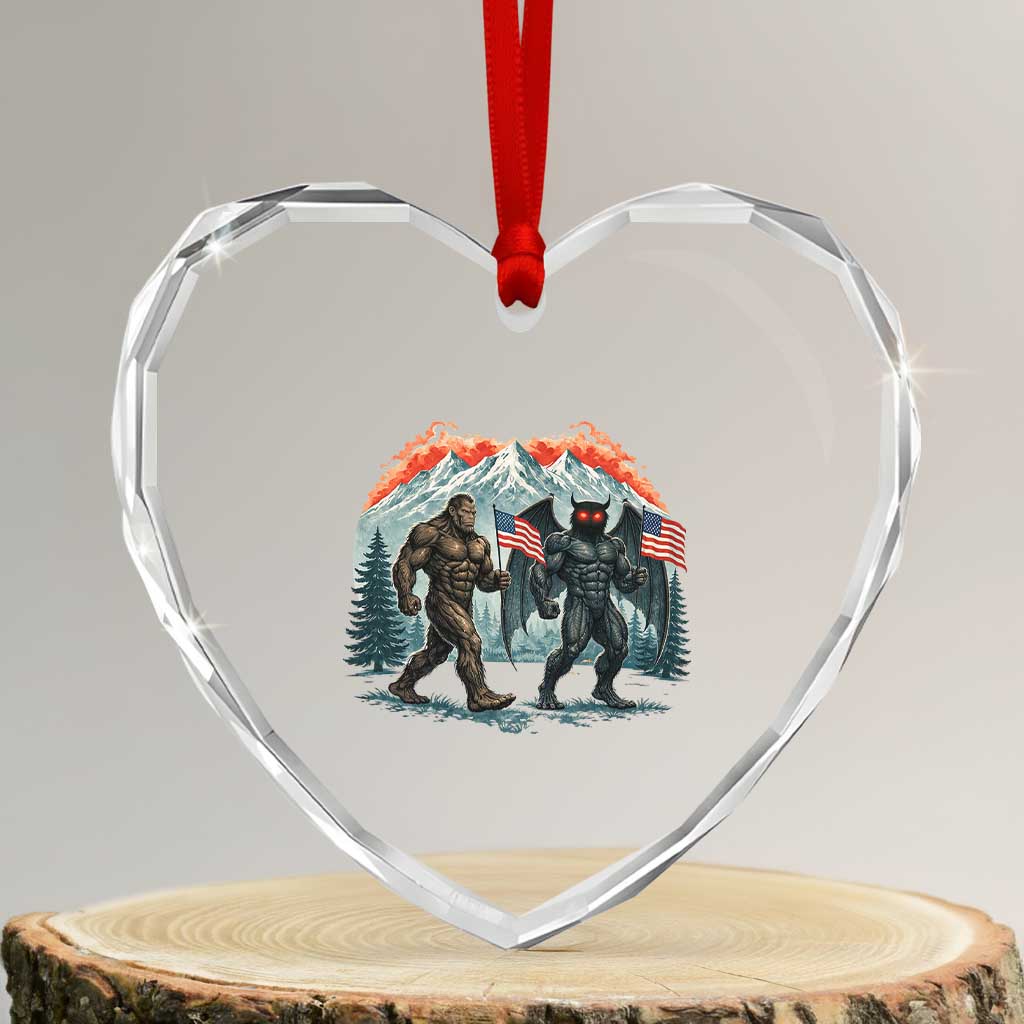 Patriotic Bigfoot And Mothman Heart Crystal Glass Ornament Funny Cryptid Lover Gift TS12 Transparent Glass 3'' Heart Print Your Wear