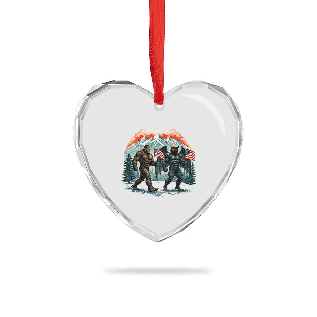 Patriotic Bigfoot And Mothman Heart Crystal Glass Ornament Funny Cryptid Lover Gift TS12 Print Your Wear