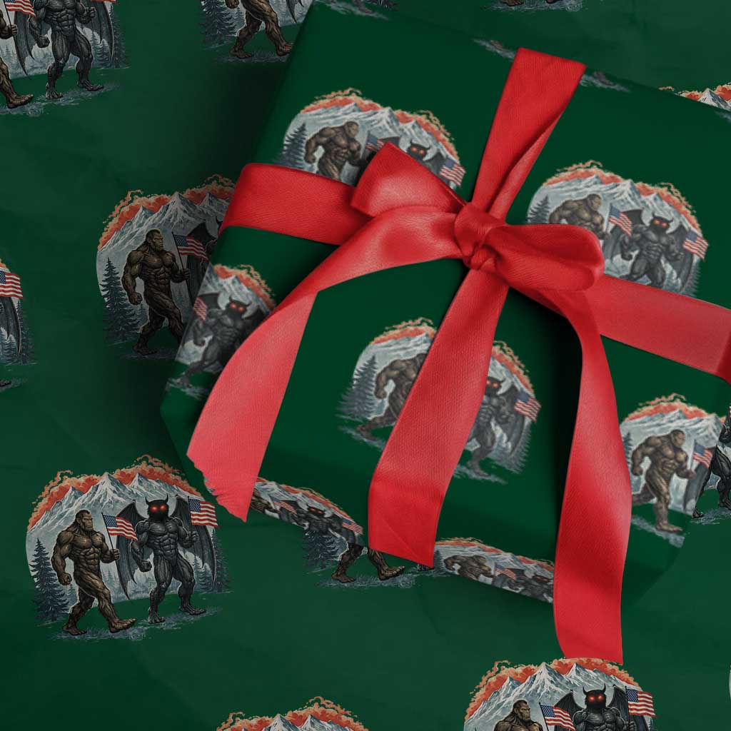 Patriotic Bigfoot And Mothman Wrapping Paper Roll Funny Cryptid Lover Gift TS12 Green Print Your Wear