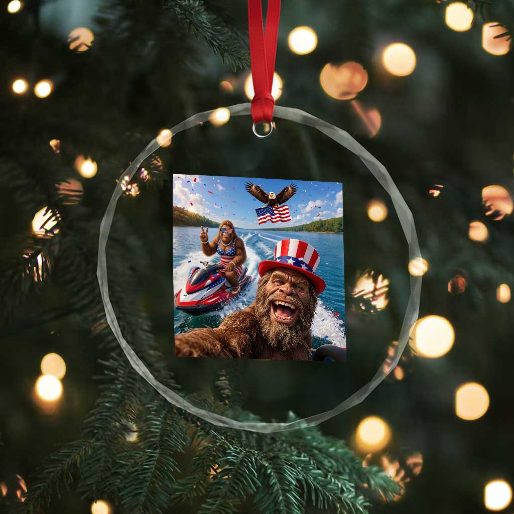 Patriotic Bigfoot Squad Chill Summer Vacation Graphic Crystal Glass Ornament TS12 Print Your Wear