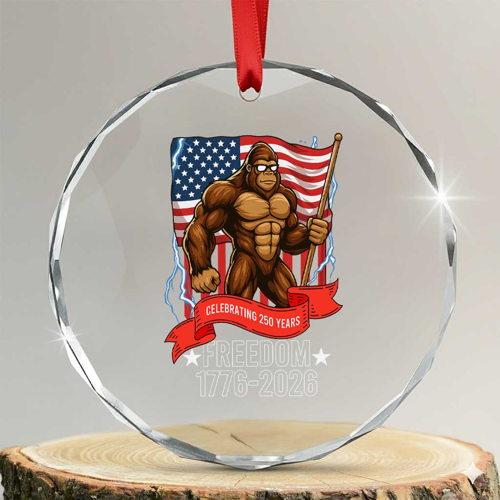 Patriotic Bigfoot US 250th Anniversary Crystal Glass Ornament Sasquatch Celebrating 250 Years of Freedom 1776 to 2026 TS02 Transparent Glass 3'' Circle Print Your Wear