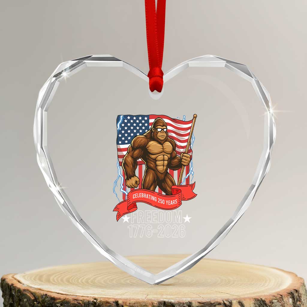 Patriotic Bigfoot US 250th Anniversary Heart Crystal Glass Ornament Sasquatch Celebrating 250 Years of Freedom 1776 to 2026 TS02 Transparent Glass 3'' Heart Print Your Wear