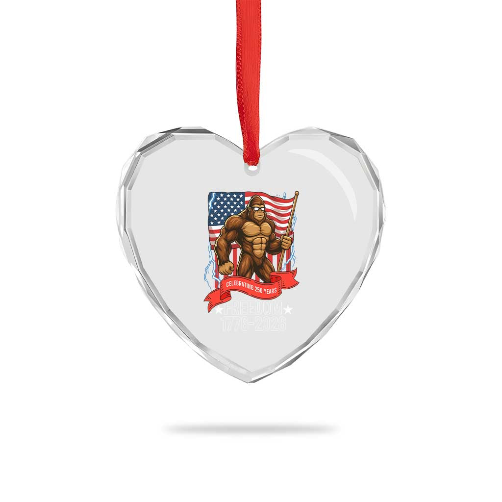 Patriotic Bigfoot US 250th Anniversary Heart Crystal Glass Ornament Sasquatch Celebrating 250 Years of Freedom 1776 to 2026 TS02 Print Your Wear