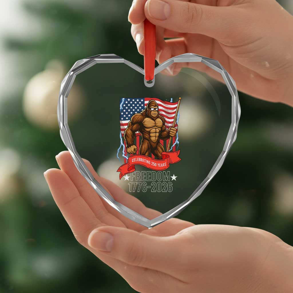 Patriotic Bigfoot US 250th Anniversary Heart Crystal Glass Ornament Sasquatch Celebrating 250 Years of Freedom 1776 to 2026 TS02 Print Your Wear