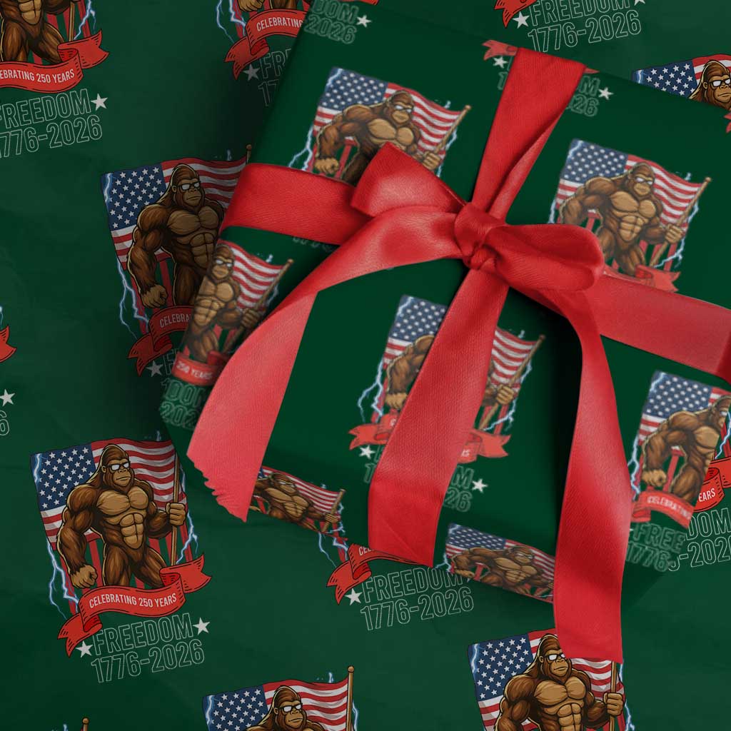 Patriotic Bigfoot US 250th Anniversary Wrapping Paper Roll Sasquatch Celebrating 250 Years of Freedom 1776 to 2026 TS02 Green Print Your Wear