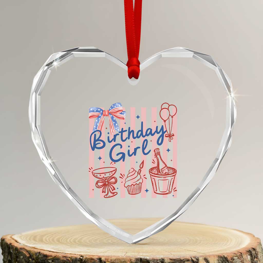 Patriotic Birthday Girl Heart Crystal Glass Ornament Red White And Blue Party Graphic