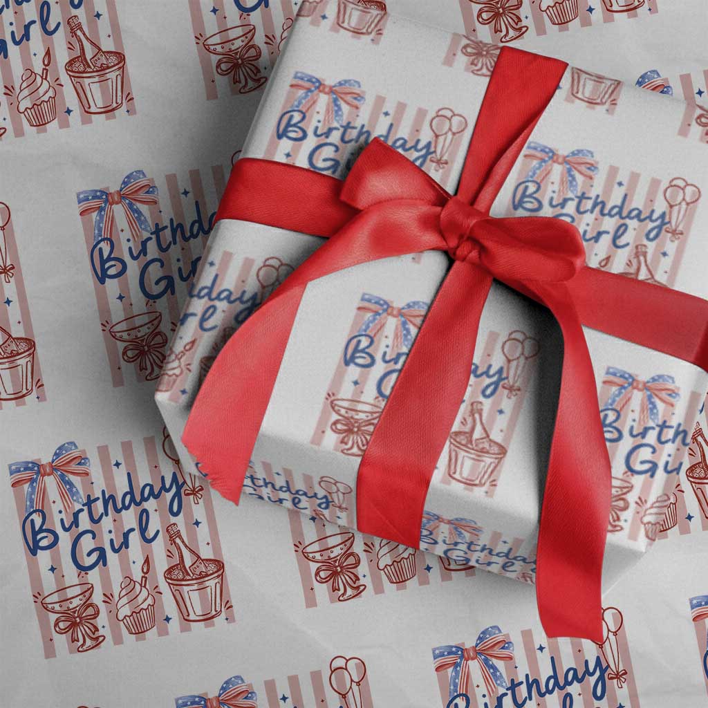 Patriotic Birthday Girl Wrapping Paper Roll Red White And Blue Party Graphic