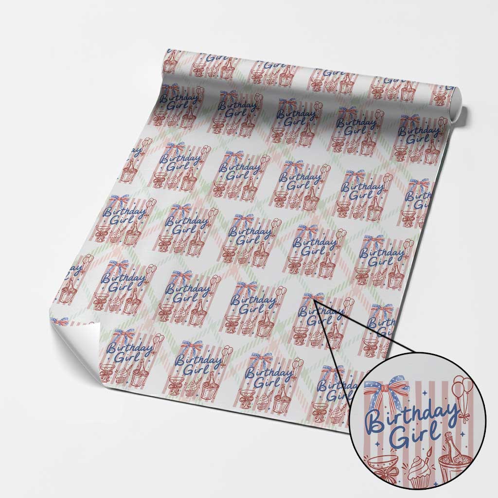 Patriotic Birthday Girl Wrapping Paper Roll Red White And Blue Party Graphic