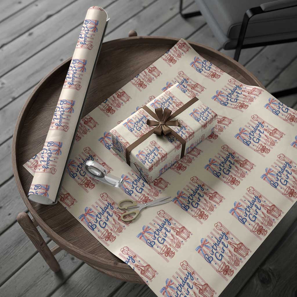 Patriotic Birthday Girl Wrapping Paper Roll Red White And Blue Party Graphic