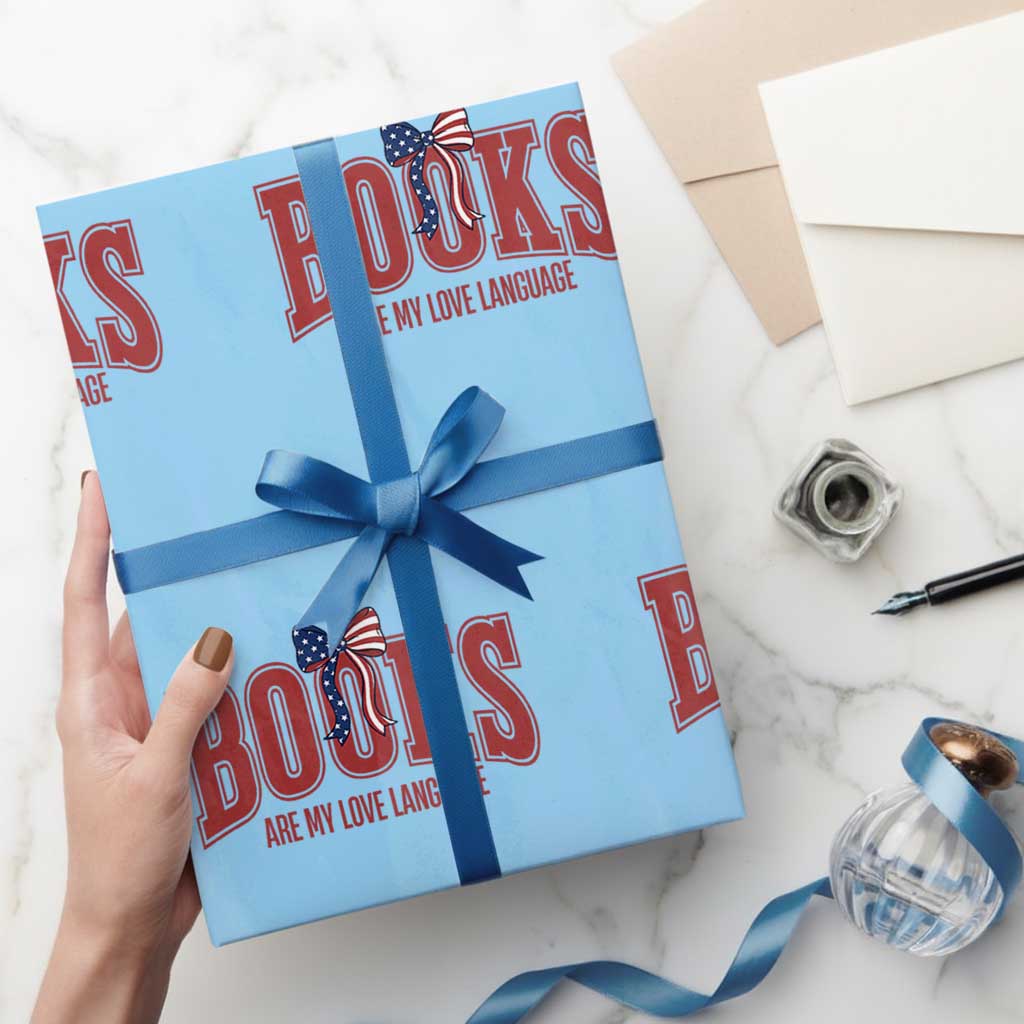 Patriotic Book Lover Gift Wrapping Paper Roll Books Are My Love Language TS12 Light Blue Print Your Wear