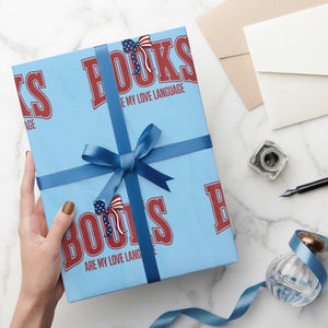 Patriotic Book Lover Gift Wrapping Paper Roll Books Are My Love Language TS12 Light Blue Print Your Wear