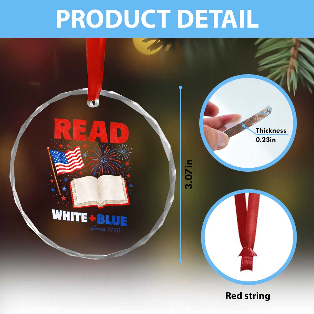 Patriotic Bookish 4th Of July Read White Blue Since 1776 Crystal Glass Ornament TS10 Print Your Wear