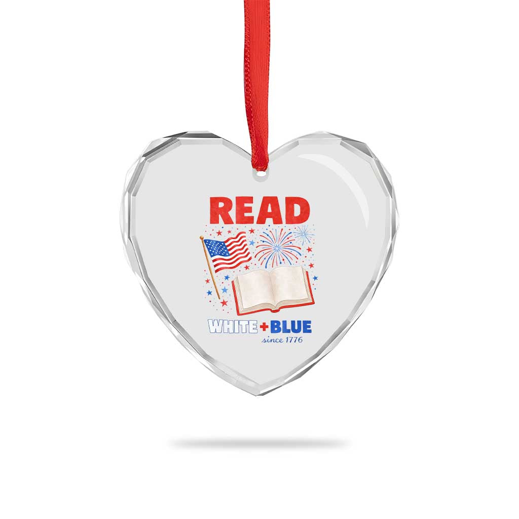 Patriotic Bookish 4th Of July Read White Blue Since 1776 Heart Crystal Glass Ornament TS10 Print Your Wear