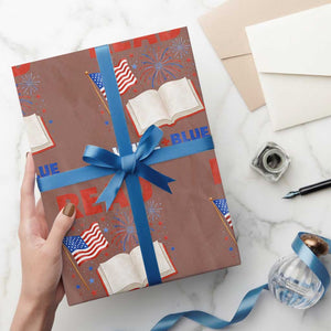 Patriotic Bookish 4th Of July Read White Blue Since 1776 Wrapping Paper Roll TS10 Mocha Print Your Wear