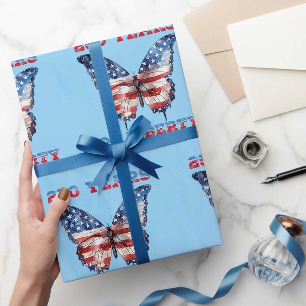 Patriotic Butterfly Wrapping Paper Roll 250 Years Of Liberty TS12 Light Blue Print Your Wear