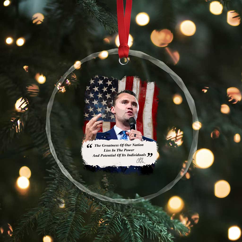 Patriotic Charlie Kirk Legacy Crystal Glass Ornament The Greatness of America Power of the People TS02 Print Your Wear