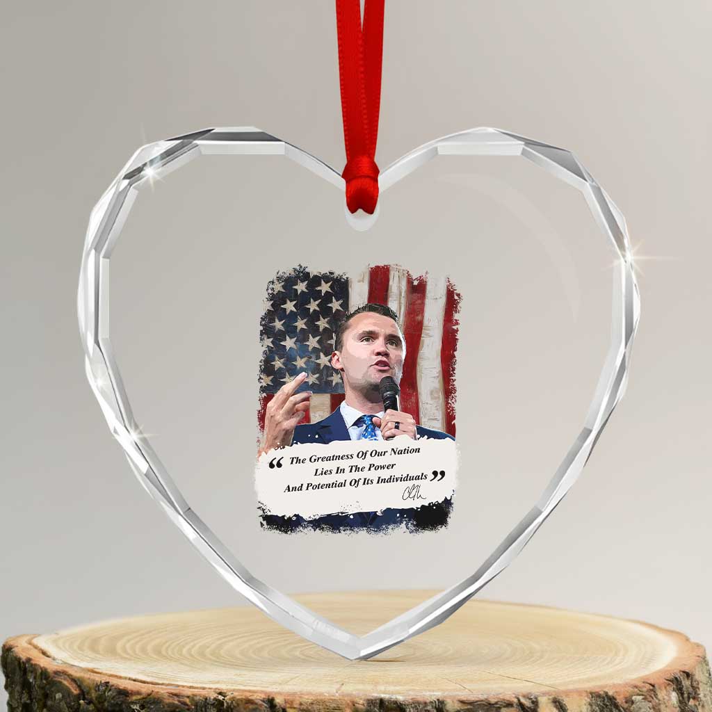 Patriotic Charlie Kirk Legacy Heart Crystal Glass Ornament The Greatness of America Power of the People TS02 Transparent Glass 3'' Heart Print Your Wear