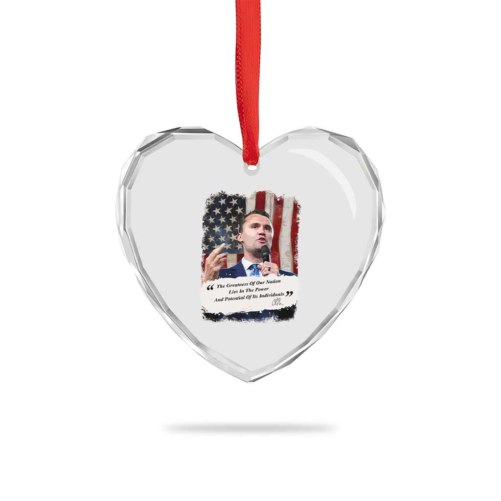 Patriotic Charlie Kirk Legacy Heart Crystal Glass Ornament The Greatness of America Power of the People TS02 Print Your Wear