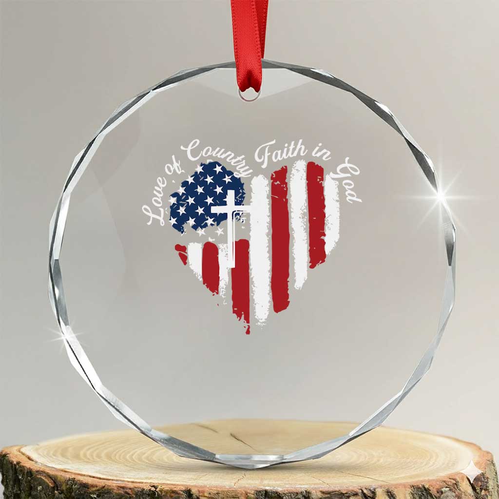 Patriotic Christian Crystal Glass Ornament Faith In God Heart Cross Flag 4th Of July Religious TS10 Transparent Glass 3'' Circle Print Your Wear