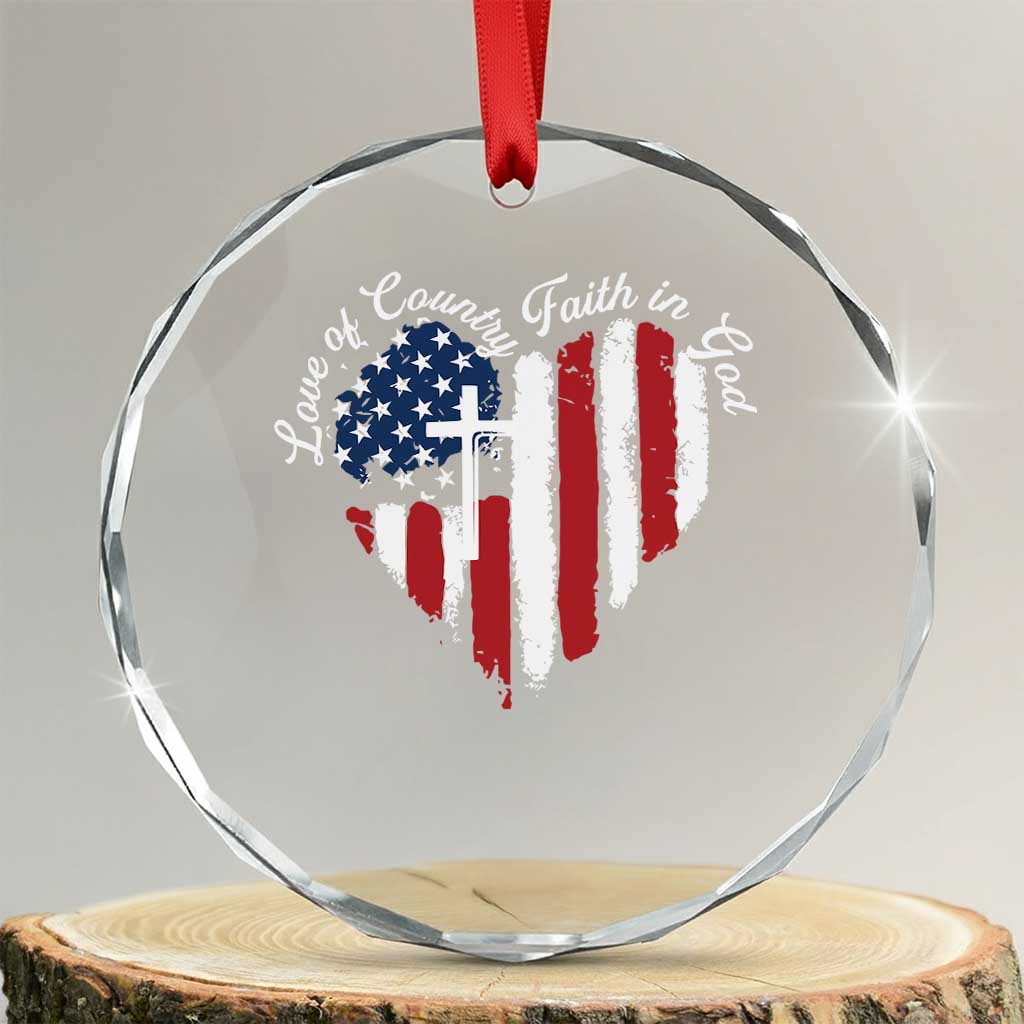 Patriotic Christian Crystal Glass Ornament Faith In God Heart Cross Flag 4th Of July Religious TS10 Transparent Glass 3'' Circle Print Your Wear