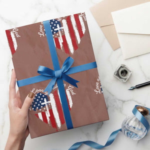 Patriotic Christian Wrapping Paper Roll Faith In God Heart Cross Flag 4th Of July Religious TS10 Mocha Print Your Wear