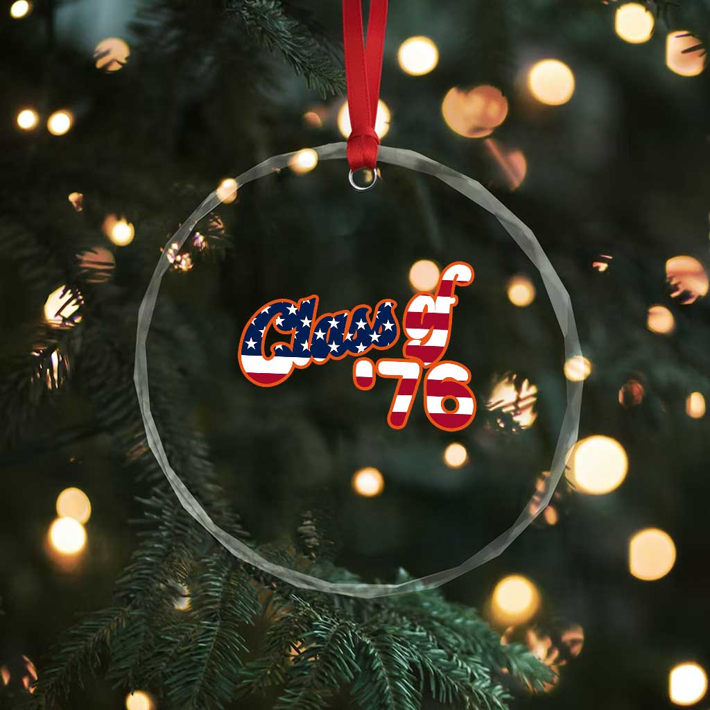 Patriotic Class of 76 Retro American Flag Script Crystal Glass Ornament Graduation Birthday Milestone TS02 Print Your Wear
