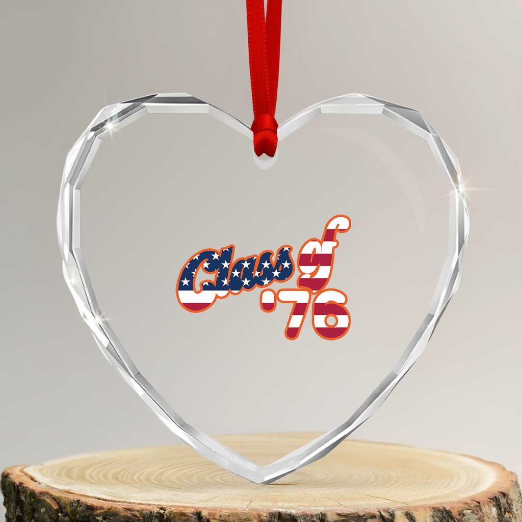 Patriotic Class of 76 Retro American Flag Script Heart Crystal Glass Ornament Graduation Birthday Milestone TS02 Transparent Glass 3'' Heart Print Your Wear