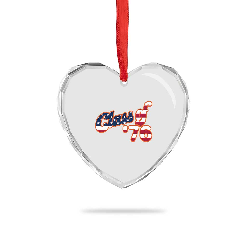 Patriotic Class of 76 Retro American Flag Script Heart Crystal Glass Ornament Graduation Birthday Milestone