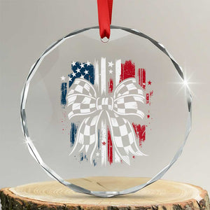 Patriotic Coquette Bow Checkered Flag Race Car Racing Crystal Glass Ornament TS14 Transparent Glass 3'' Circle Print Your Wear