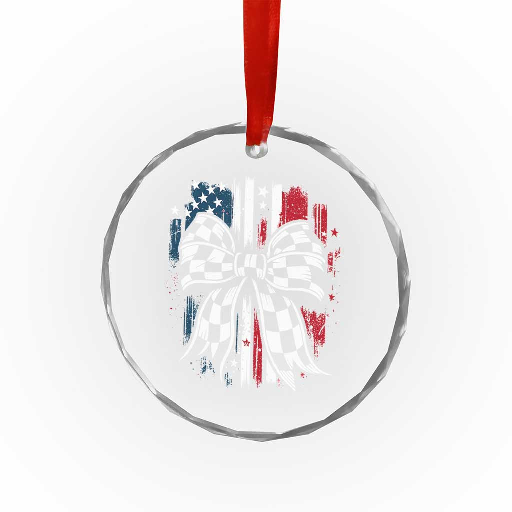 Patriotic Coquette Bow Checkered Flag Race Car Racing Crystal Glass Ornament TS14 Transparent Glass 3'' Circle Print Your Wear
