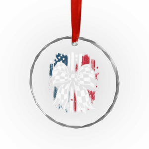 Patriotic Coquette Bow Checkered Flag Race Car Racing Crystal Glass Ornament TS14 Transparent Glass 3'' Circle Print Your Wear