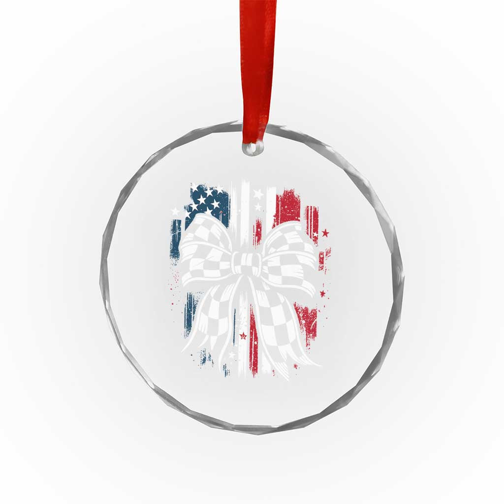 Patriotic Coquette Bow Checkered Flag Race Car Racing Crystal Glass Ornament TS14 Print Your Wear