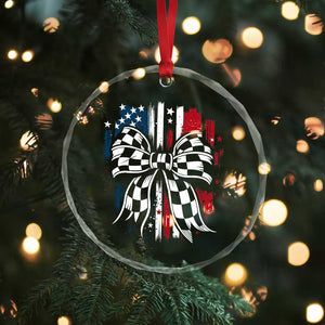 Patriotic Coquette Bow Checkered Flag Race Car Racing Crystal Glass Ornament TS14 Print Your Wear