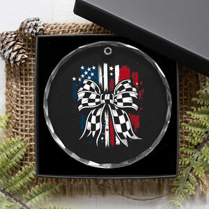 Patriotic Coquette Bow Checkered Flag Race Car Racing Crystal Glass Ornament TS14 Print Your Wear