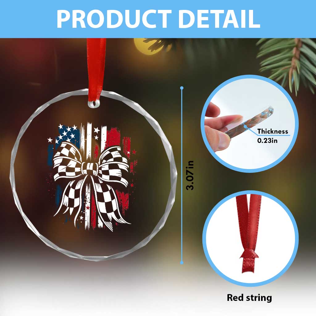 Patriotic Coquette Bow Checkered Flag Race Car Racing Crystal Glass Ornament TS14 Print Your Wear