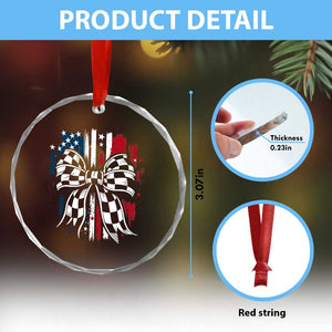 Patriotic Coquette Bow Checkered Flag Race Car Racing Crystal Glass Ornament TS14 Print Your Wear
