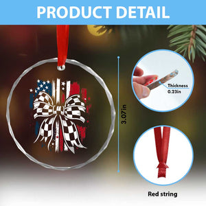 Patriotic Coquette Bow Checkered Flag Race Car Racing Crystal Glass Ornament TS14 Print Your Wear