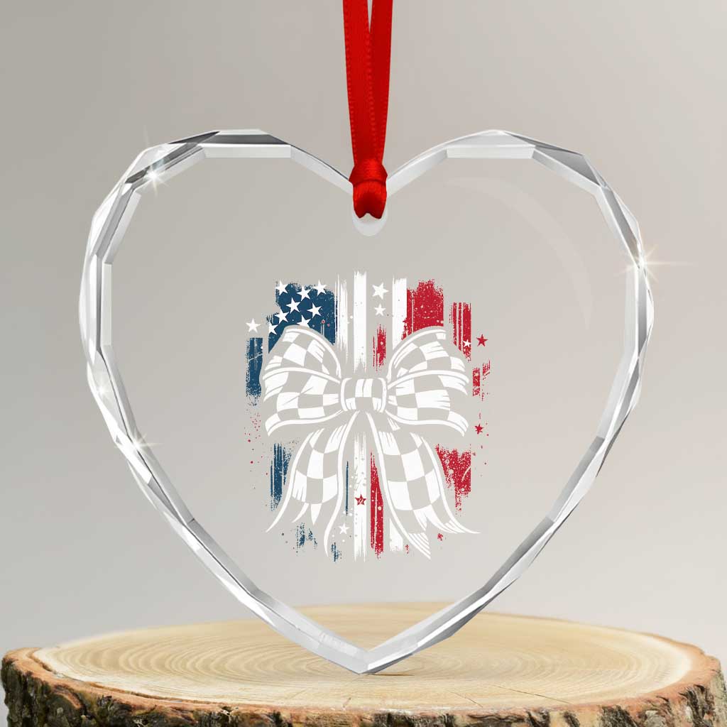 Patriotic Coquette Bow Checkered Flag Race Car Racing Heart Crystal Glass Ornament TS14 Transparent Glass 3'' Heart Print Your Wear