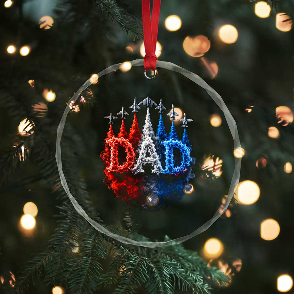 Patriotic Dad Jet Fighter American Flag 4th of July Crystal Glass Ornament TS11 Print Your Wear